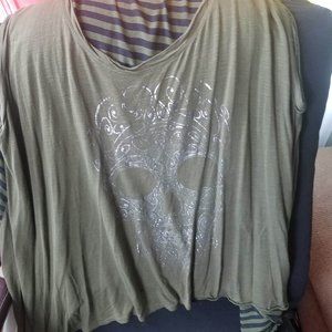 Torrid Olive Skull Print with Stripes Tank